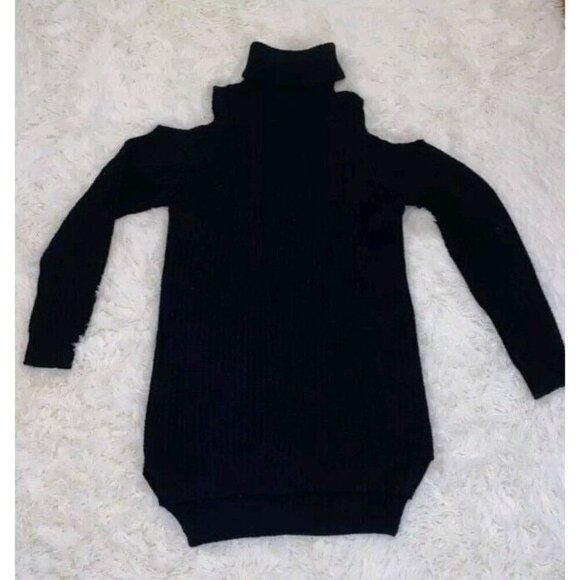 Alya Sweater Dress Size Medium Heavy Knit Ribbed Mock Turtleneck Cold Shoulder - Picture 3 of 6